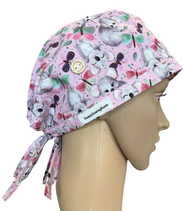 Cute Koala Pink Scrub Cap FABRIC TIE - Image 2