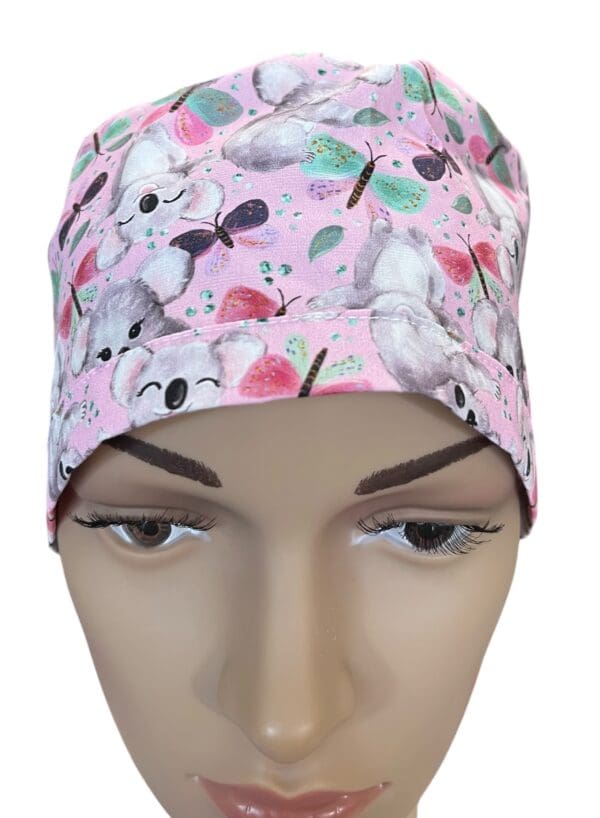 Cute Koala Pink Scrub Cap FABRIC TIE - Image 3