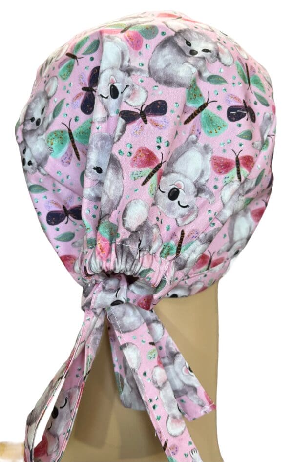 Cute Koala Pink Scrub Cap FABRIC TIE - Image 4