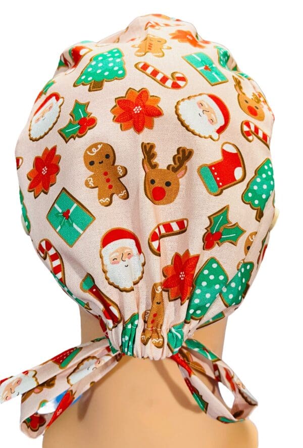 Christmas Ginger Bread on Pink Scrub Cap FABRIC TIE - Image 6