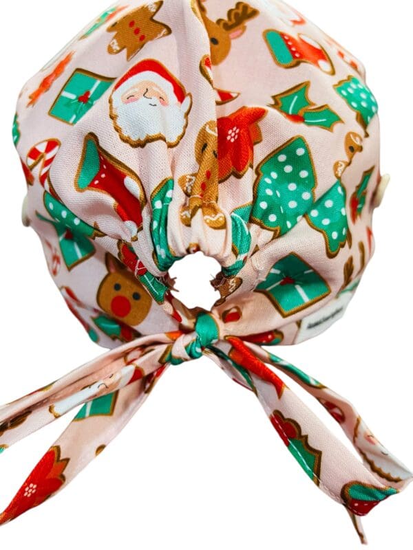 Christmas Ginger Bread on Pink Scrub Cap FABRIC TIE - Image 7