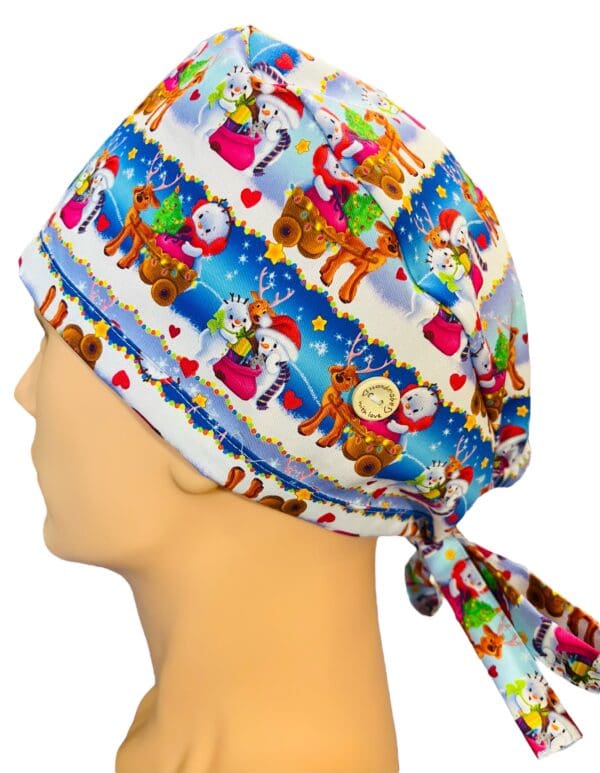 Christmas Snowman Scrub Cap FABRIC TIE - Image 3