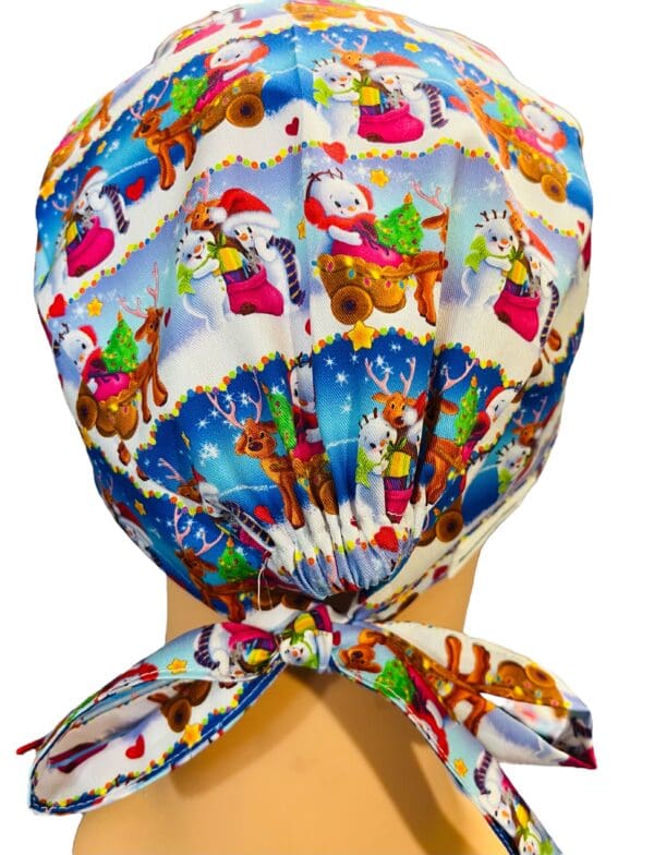 Christmas Snowman Scrub Cap FABRIC TIE - Image 5