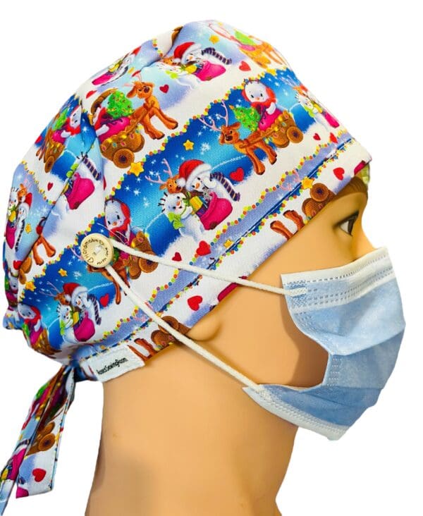 Christmas Snowman Scrub Cap FABRIC TIE - Image 7