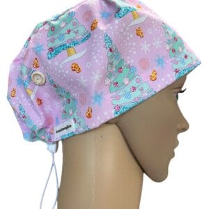 Frosted Pink Christmas Scrub Cap