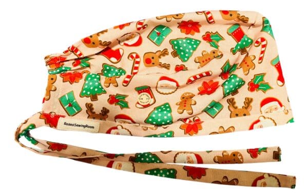 Christmas Ginger Bread on Pink Scrub Cap FABRIC TIE