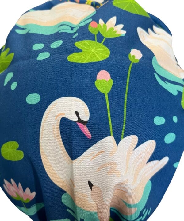 Swans on Blue Scrub Cap FABRIC TIE - Image 6