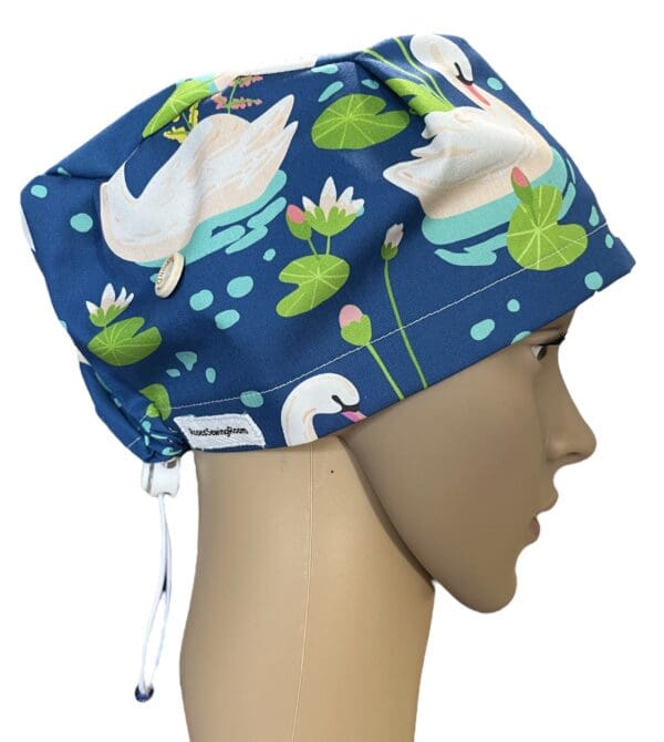 Swan on Blue Scrub Cap TOGGLE TIE