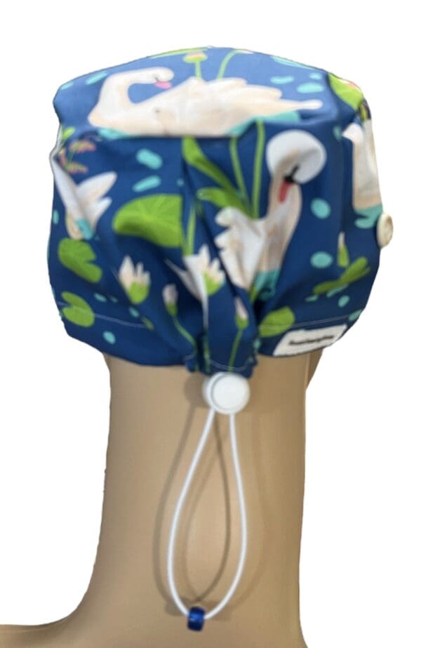 Swan on Blue Scrub Cap TOGGLE TIE - Image 3