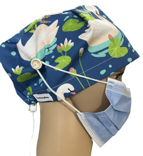 Swan on Blue Scrub Cap TOGGLE TIE - Image 5