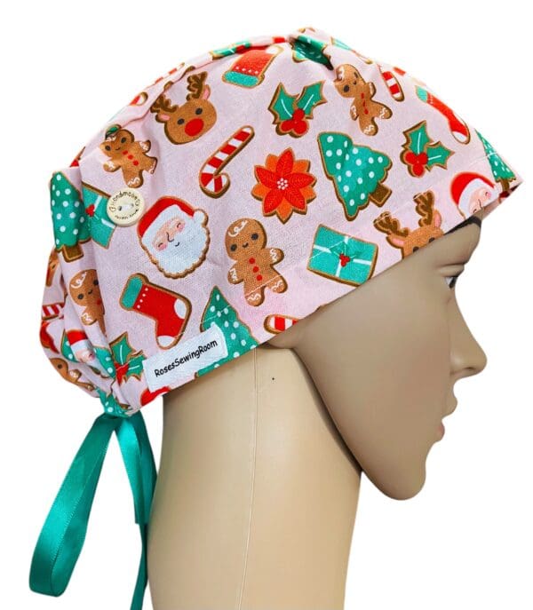 Christmas GingerBread on Pink Scrub Cap - Image 3