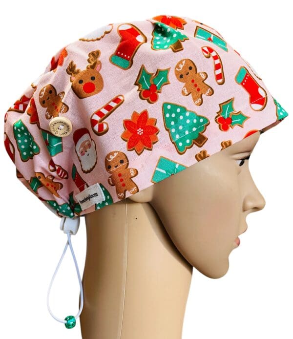 Christmas GingerBread on Pink Scrub Cap