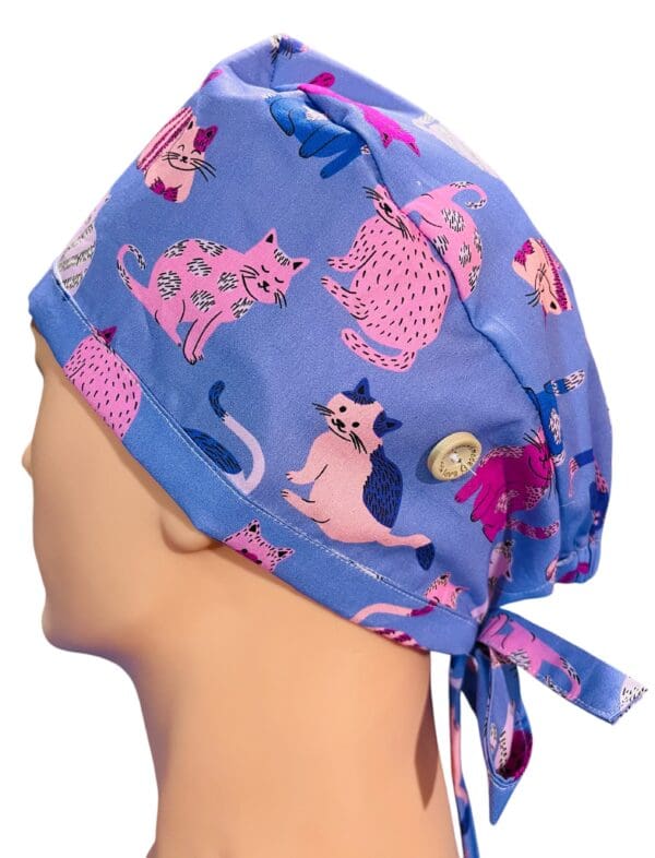 Purple Cartoon Cats Scrub Cap FABRIC TIE - Image 2