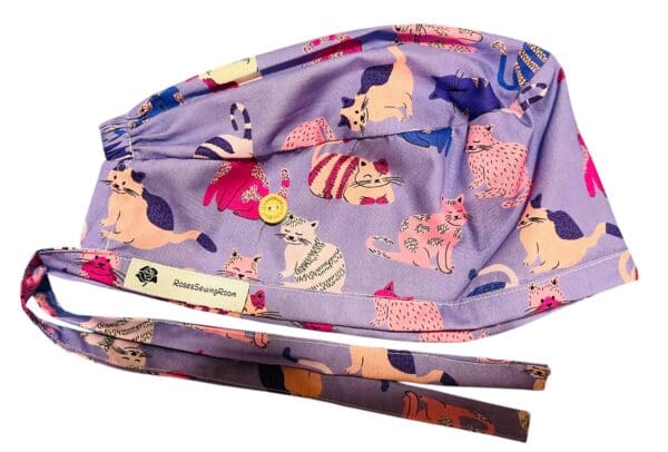 Purple Cartoon Cats Scrub Cap FABRIC TIE - Image 6