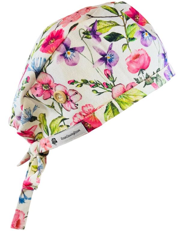 Floral Field FABRIC TIE Scrub cap