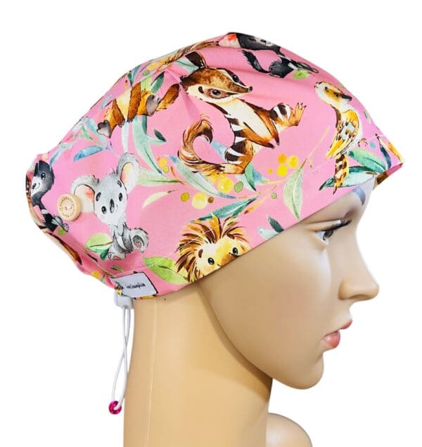 Aussie Baby Animals on Pink Scrub Cap