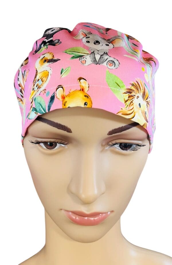 Aussie Baby Animals on Pink Scrub Cap - Image 2