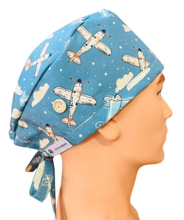 Aeroplane Scrub Cap.  FABRIC TIE