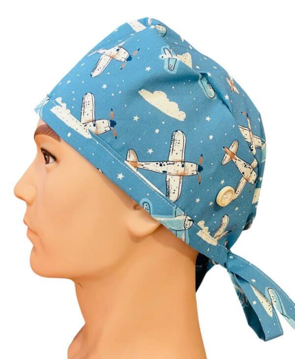 Aeroplane Scrub Cap.  FABRIC TIE - Image 3