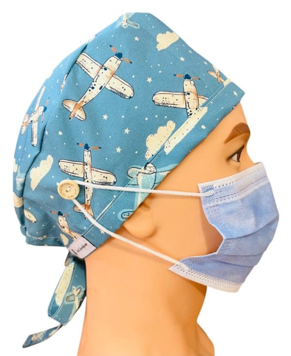 Aeroplane Scrub Cap.  FABRIC TIE - Image 6