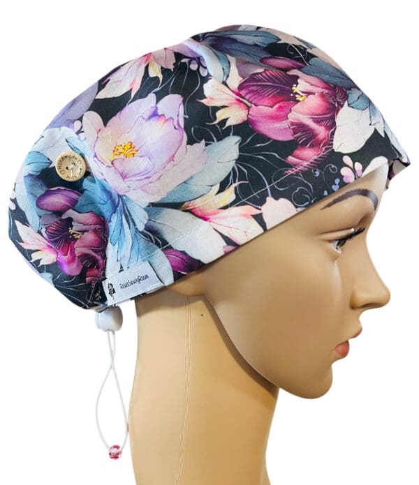 Midnight Blooms Scrub Cap