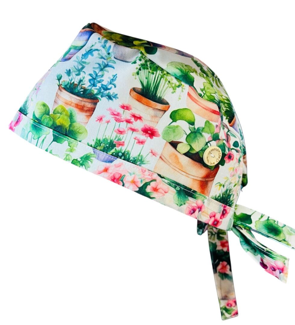Potted Paradise Scrub Cap. FABRIC TIE - Image 2