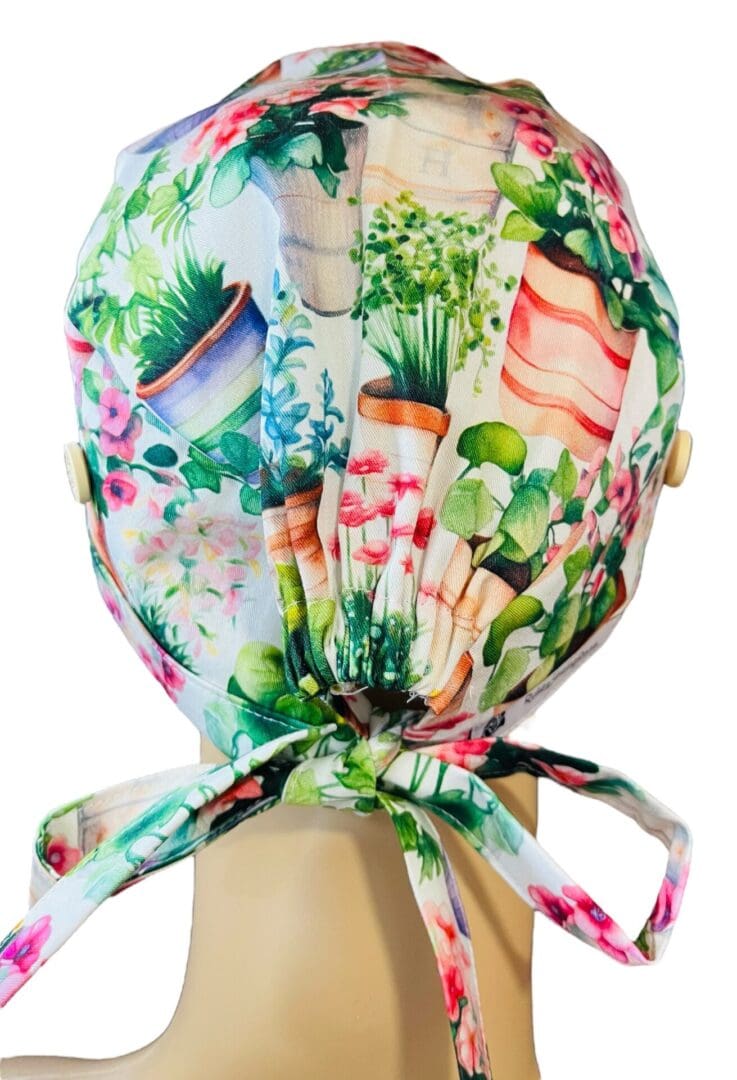 Potted Paradise Scrub Cap. FABRIC TIE - Image 3