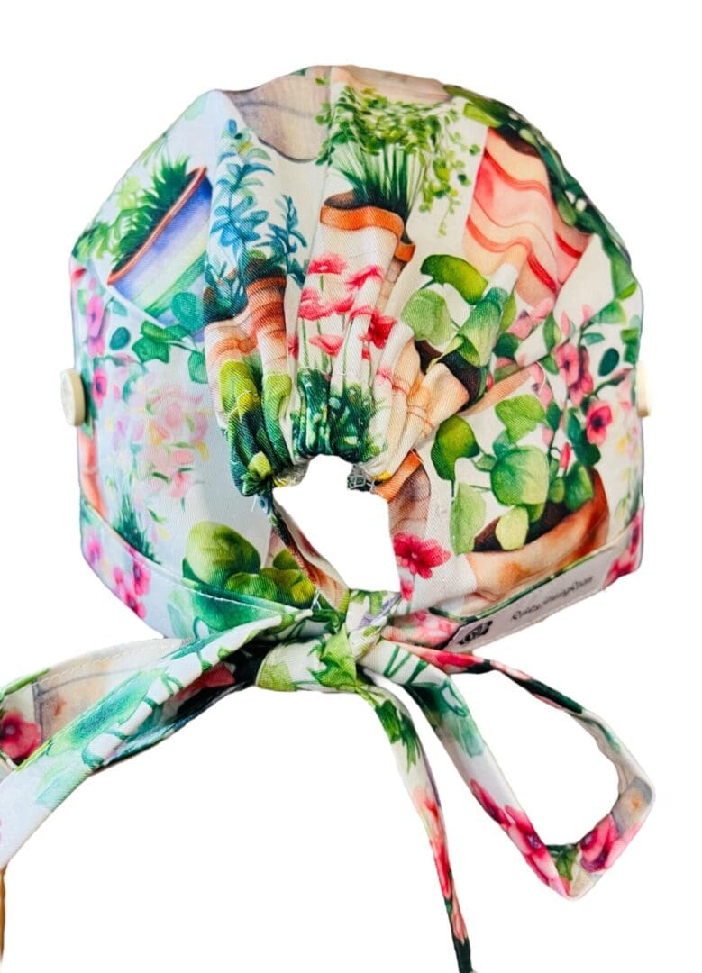 Potted Paradise Scrub Cap. FABRIC TIE - Image 4