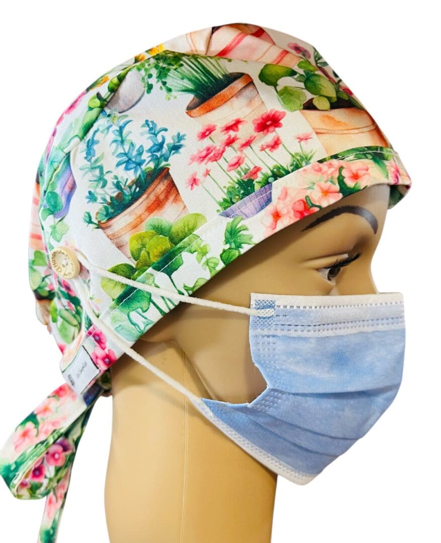 Potted Paradise Scrub Cap. FABRIC TIE - Image 5