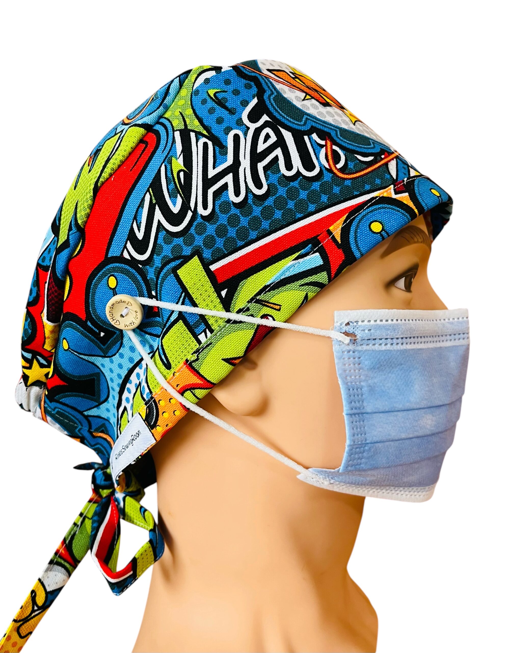 Zap Attack Scrub Cap. Fabric Tie - Image 6