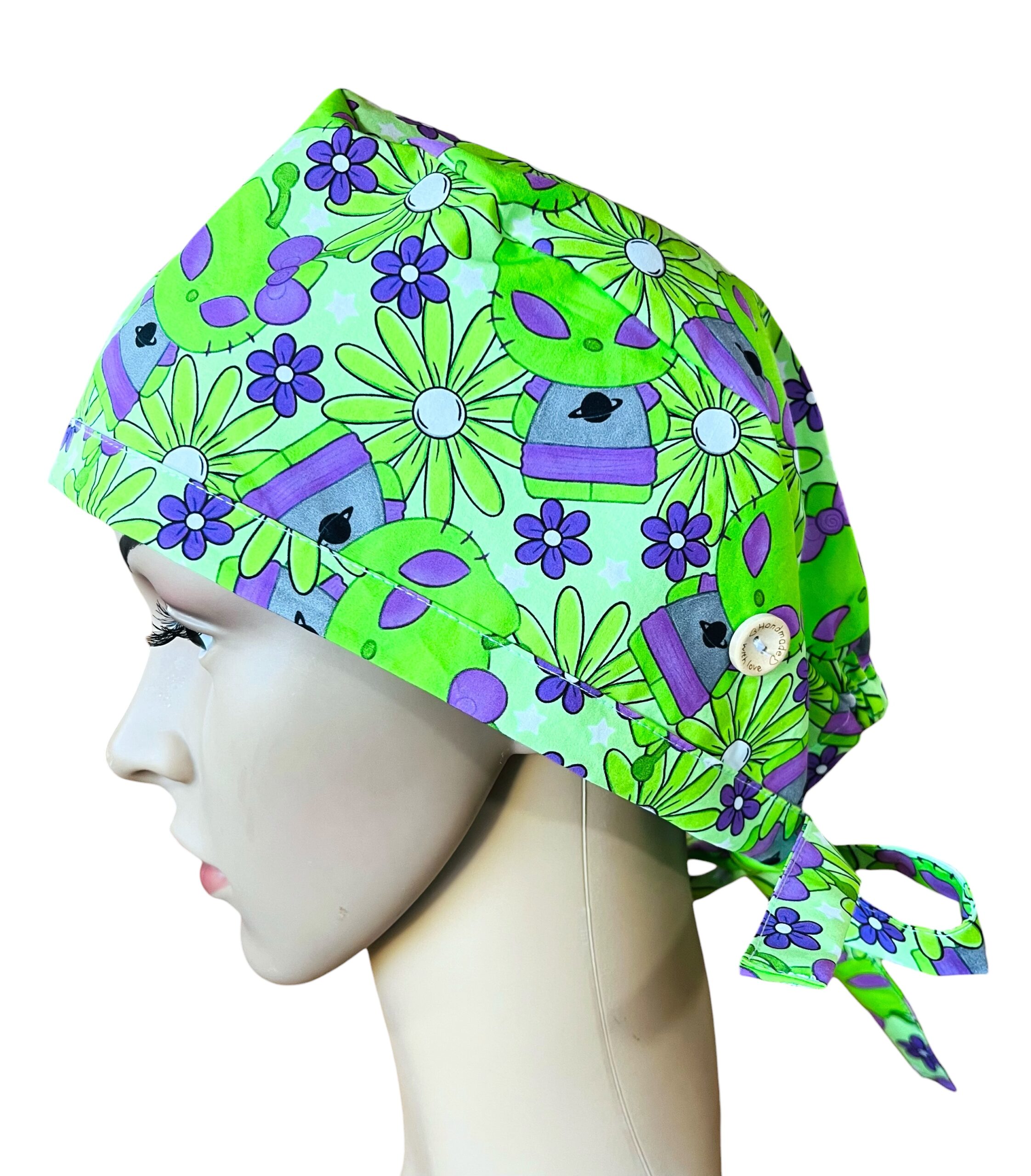 Alien Cats Scrub Cap. Fabric Tie - Image 2