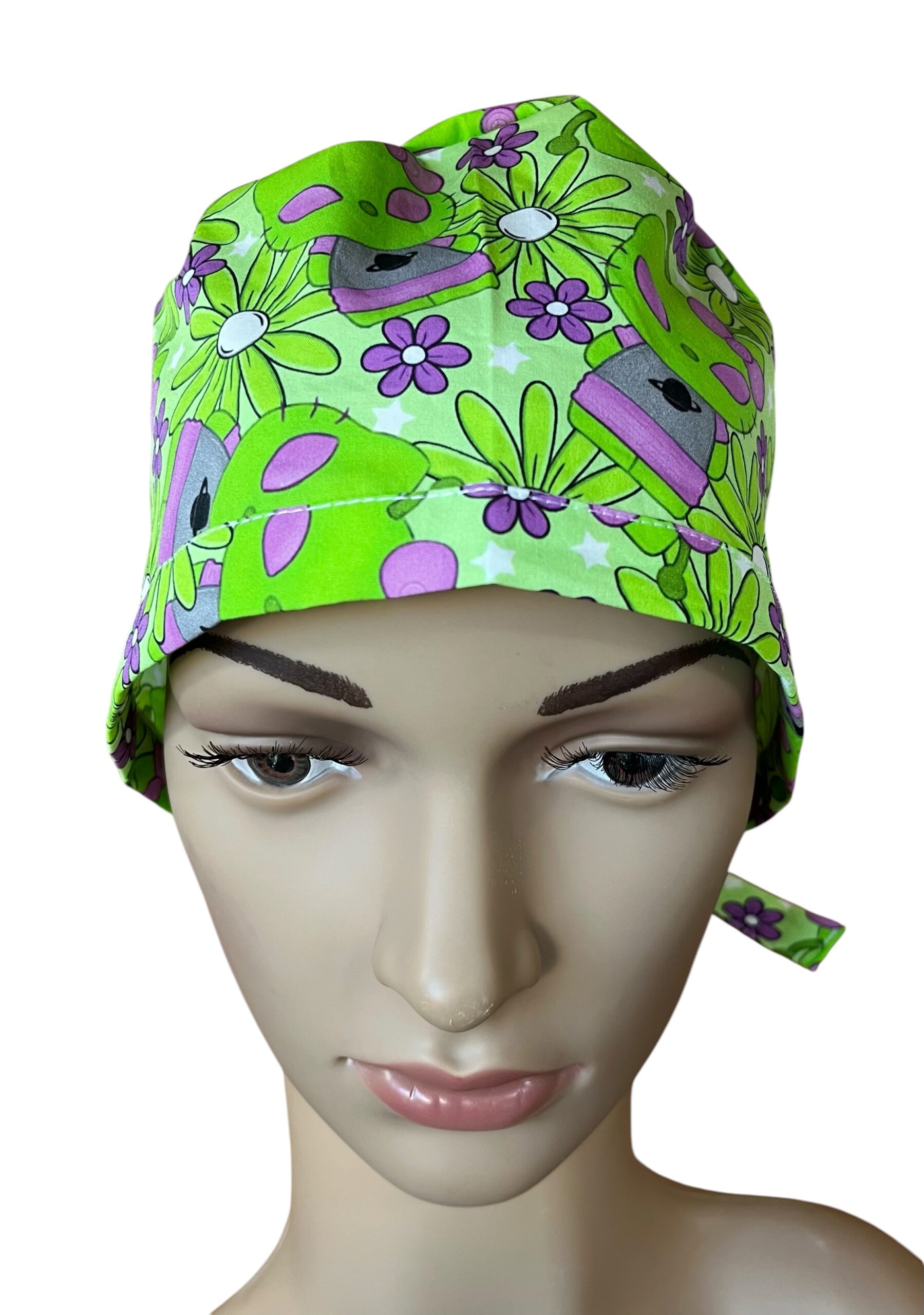 Alien Cats Scrub Cap. Fabric Tie - Image 3