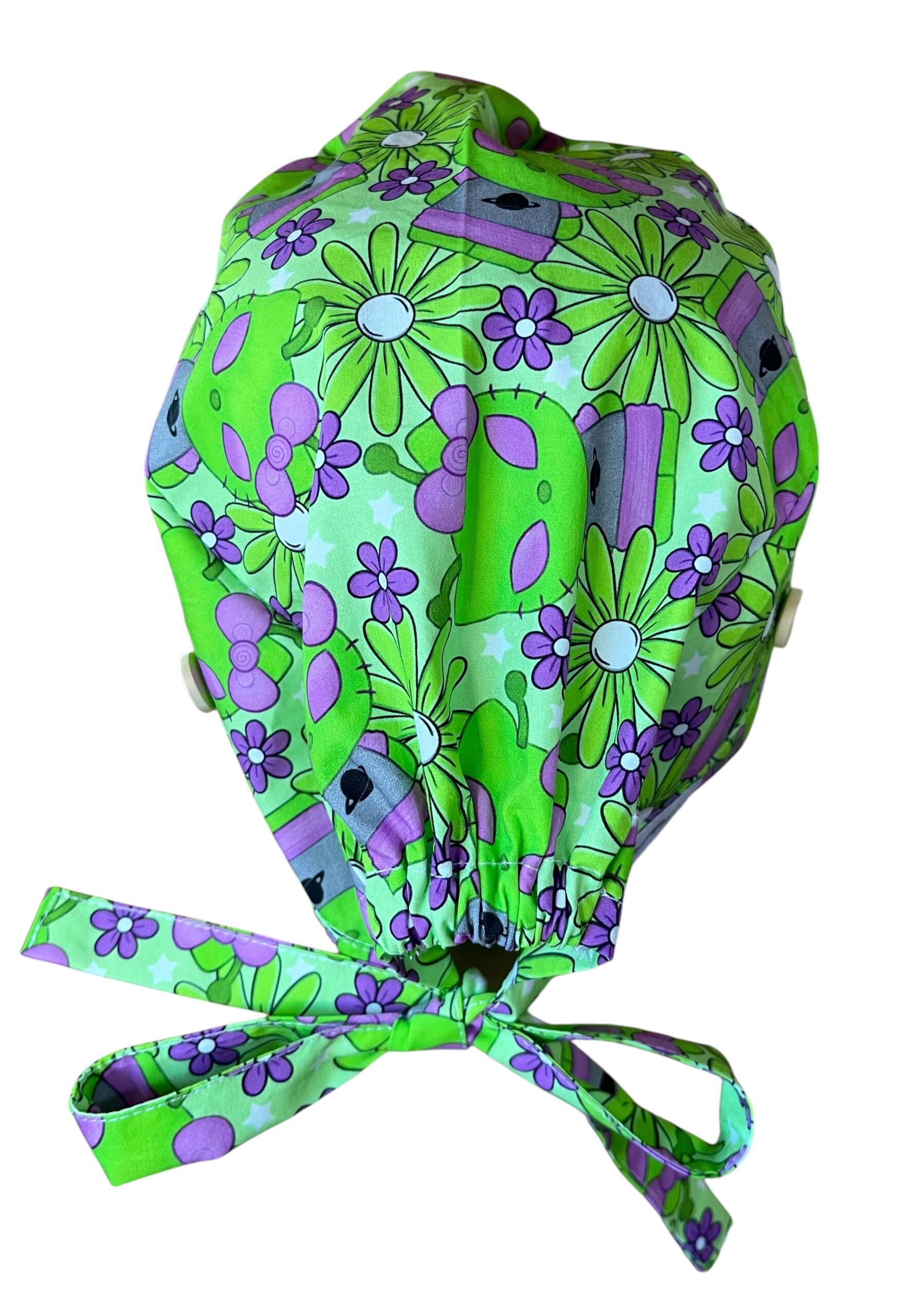 Alien Cats Scrub Cap. Fabric Tie - Image 4