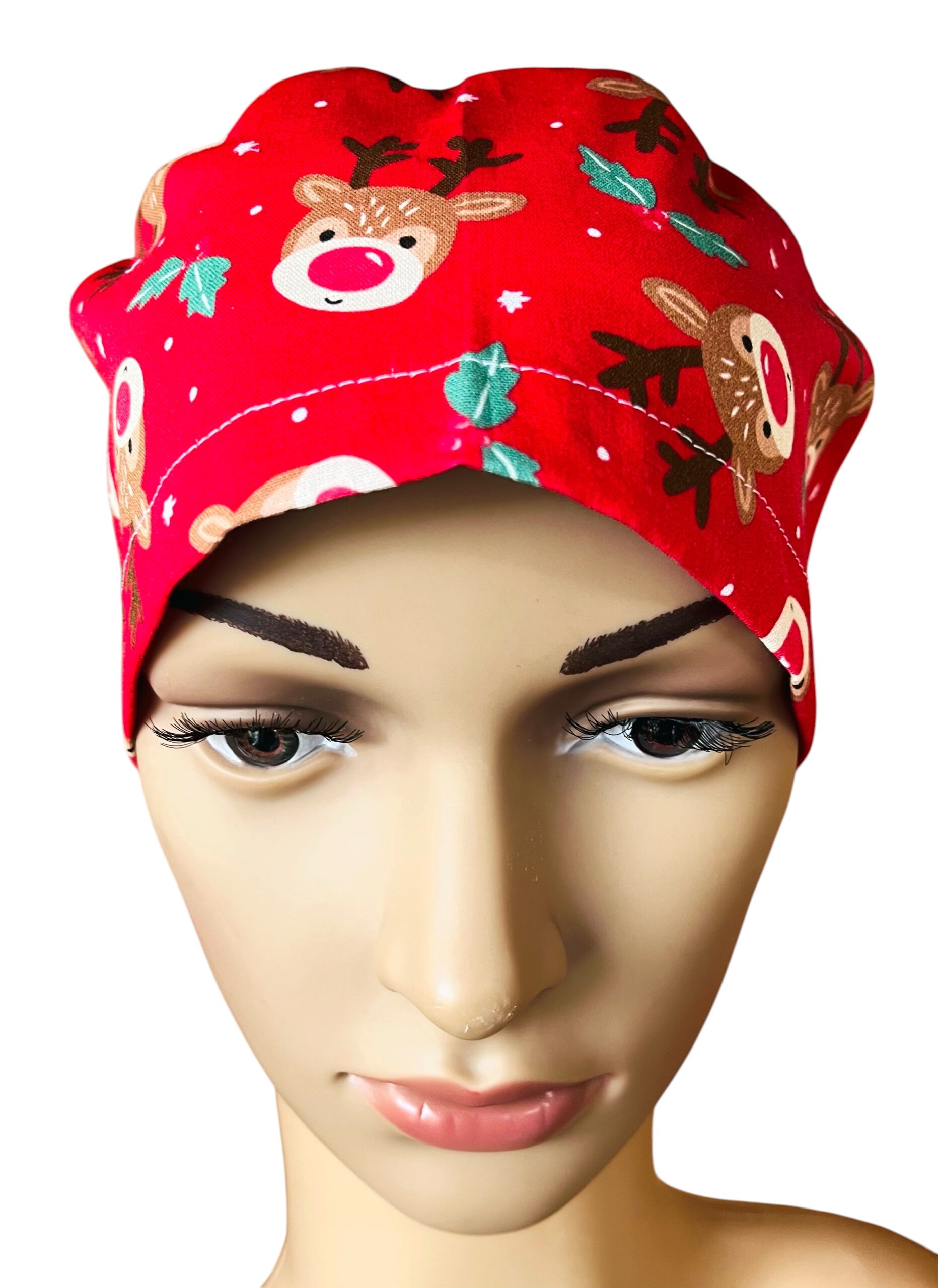Christmas Reindeer Red Scrub Cap - Image 2