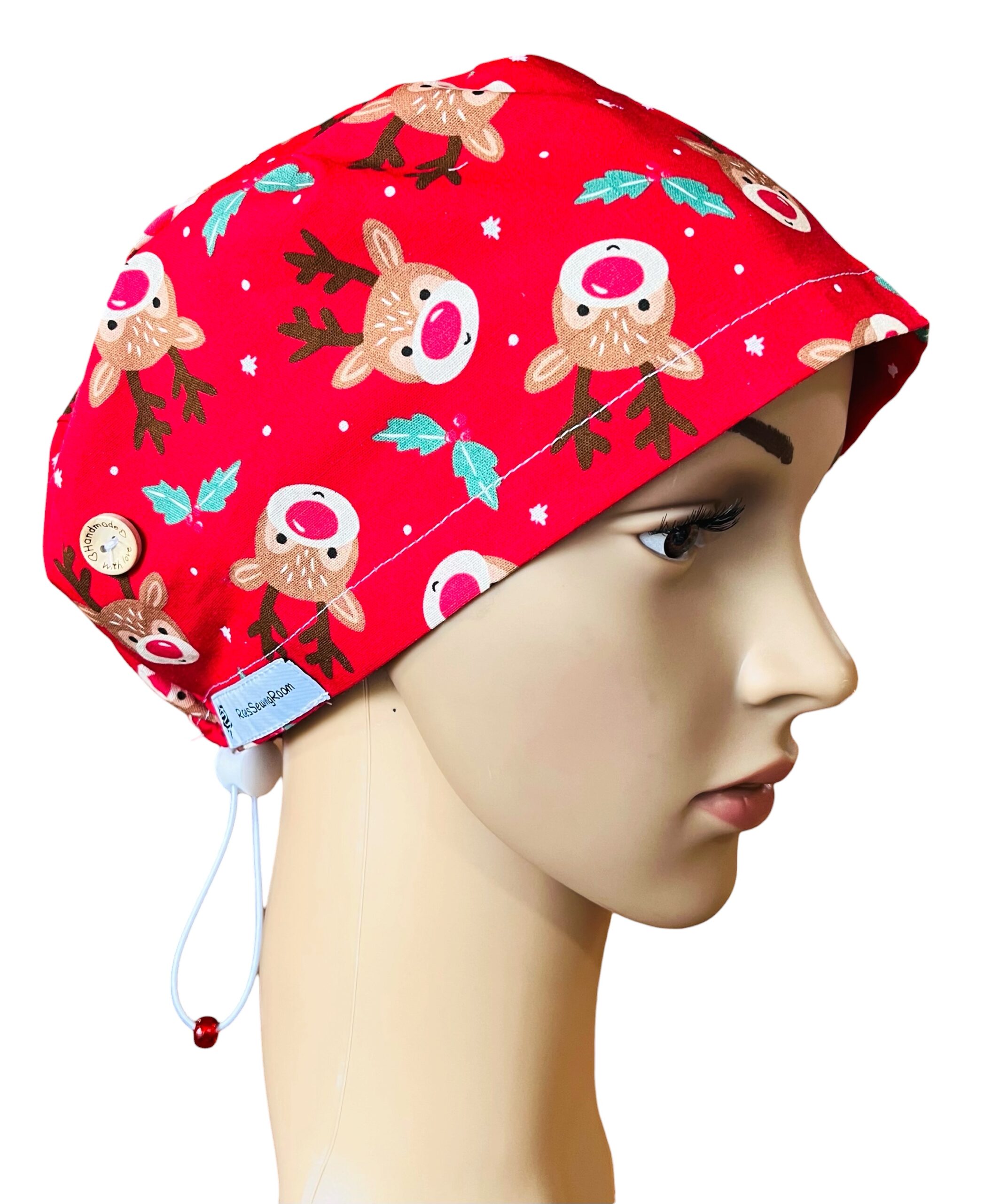 Christmas Reindeer Red Scrub Cap - Image 3