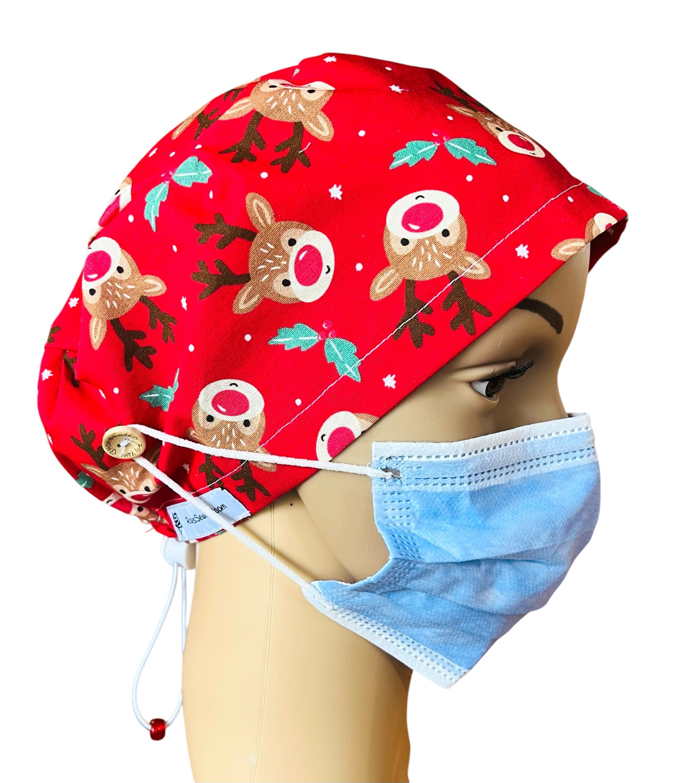 Christmas Reindeer Red Scrub Cap - Image 6