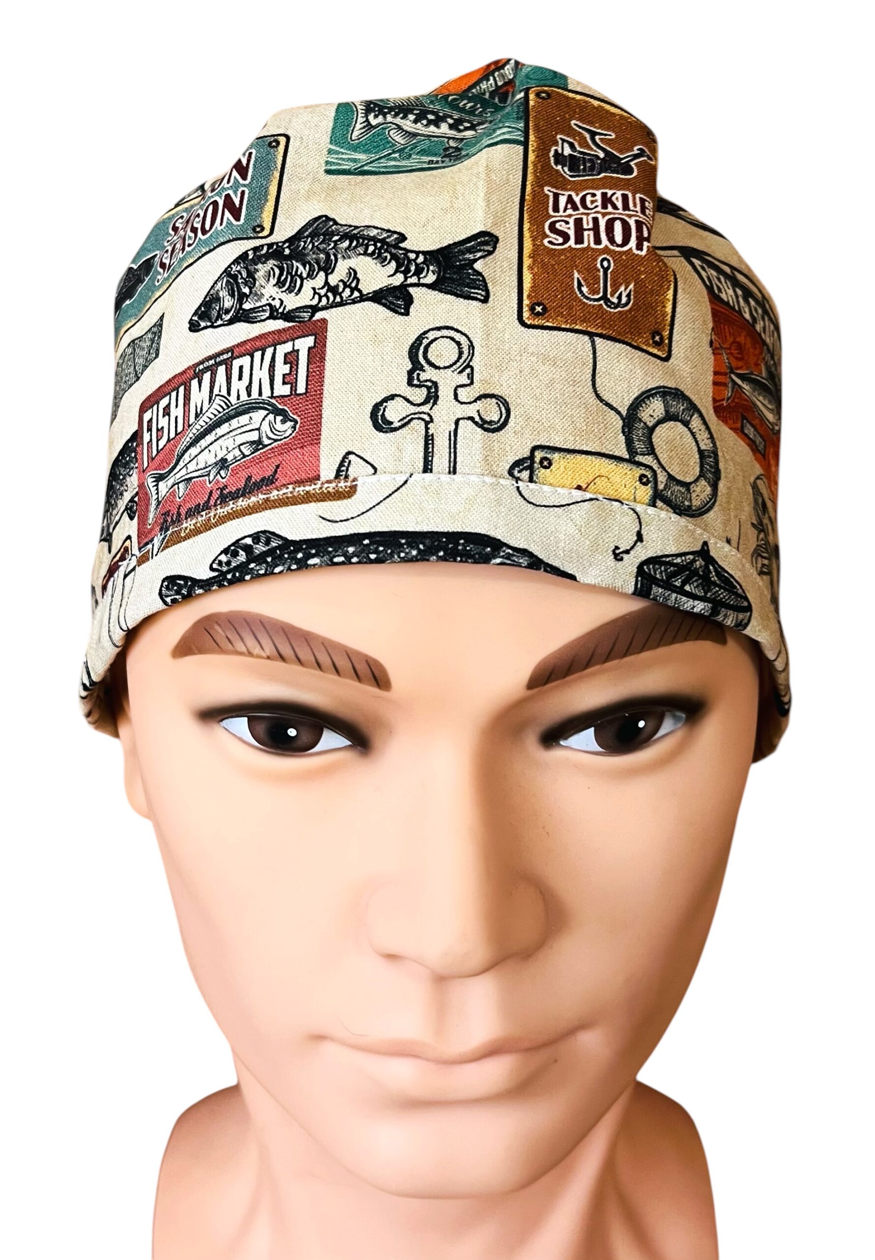 Gone Fishing Scrub Cap. FABRIC TIE - Image 2