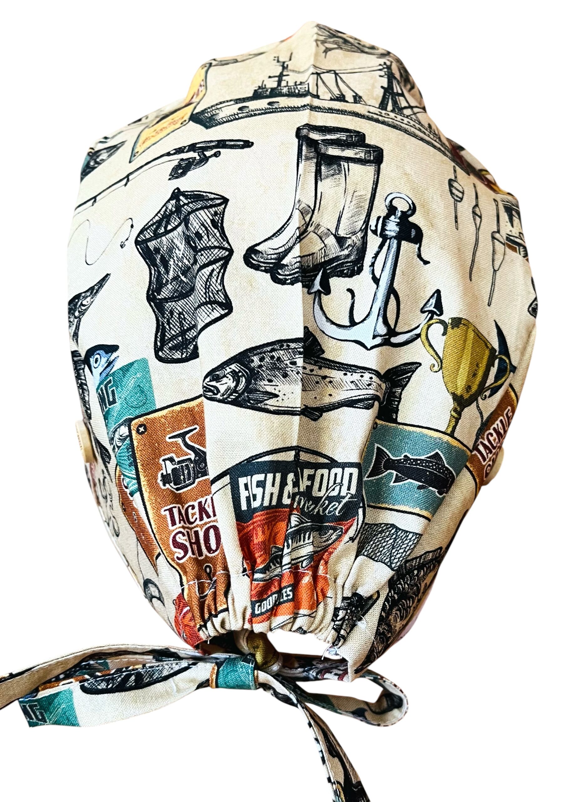 Gone Fishing Scrub Cap. FABRIC TIE - Image 4