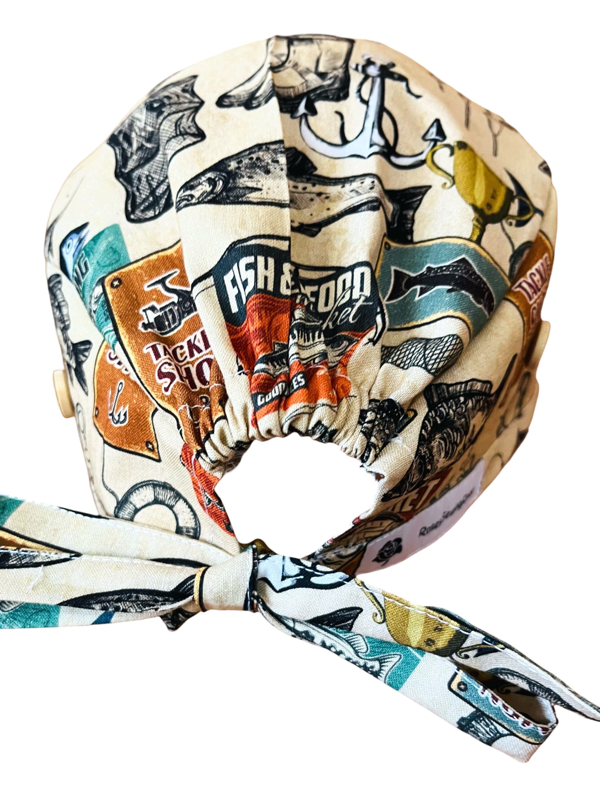 Gone Fishing Scrub Cap. FABRIC TIE - Image 5