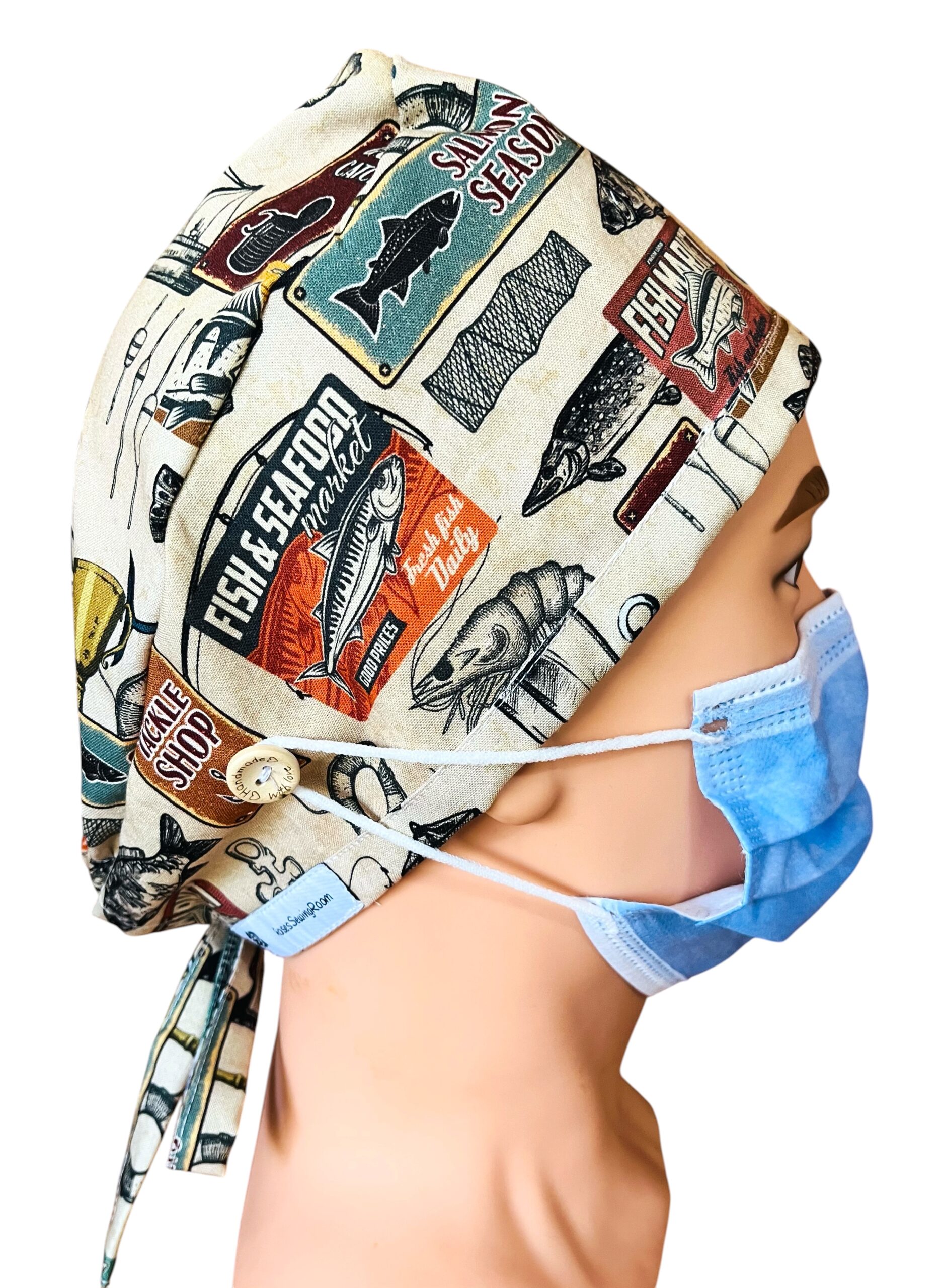 Gone Fishing Scrub Cap. FABRIC TIE - Image 6