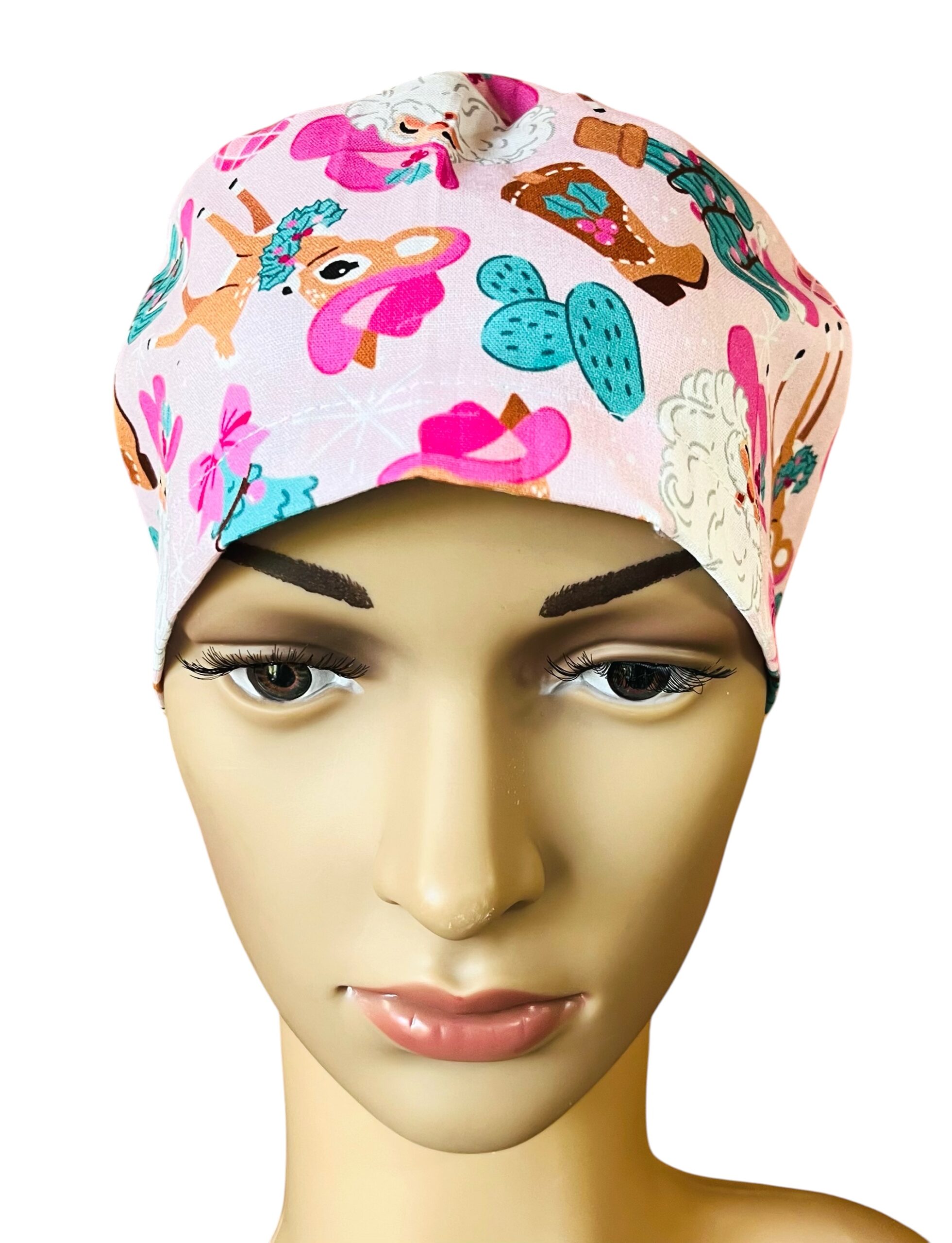 Christmas Pink Cowgirl Pink Scrub Cap - Image 2