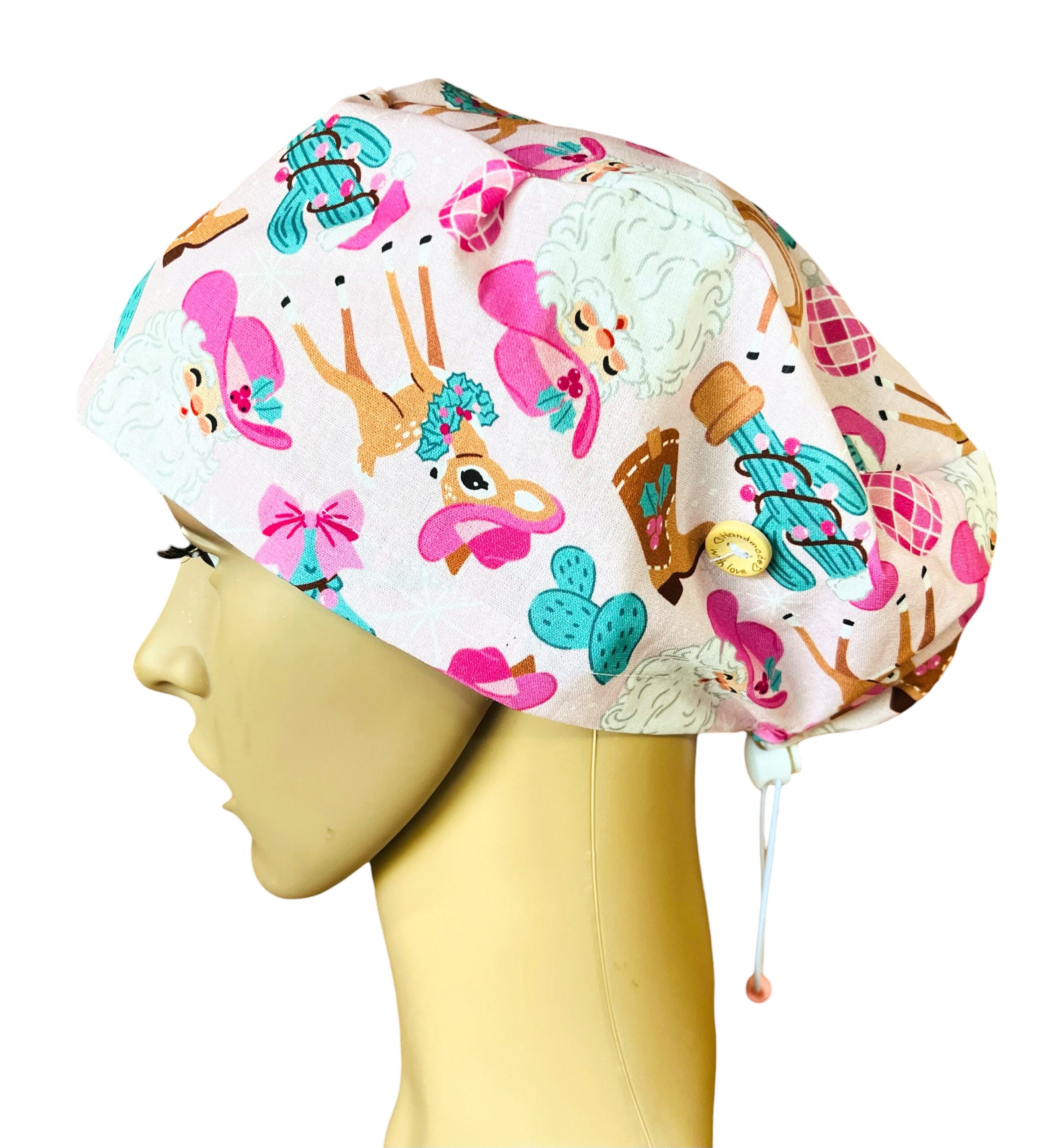 Christmas Pink Cowgirl Pink Scrub Cap - Image 3