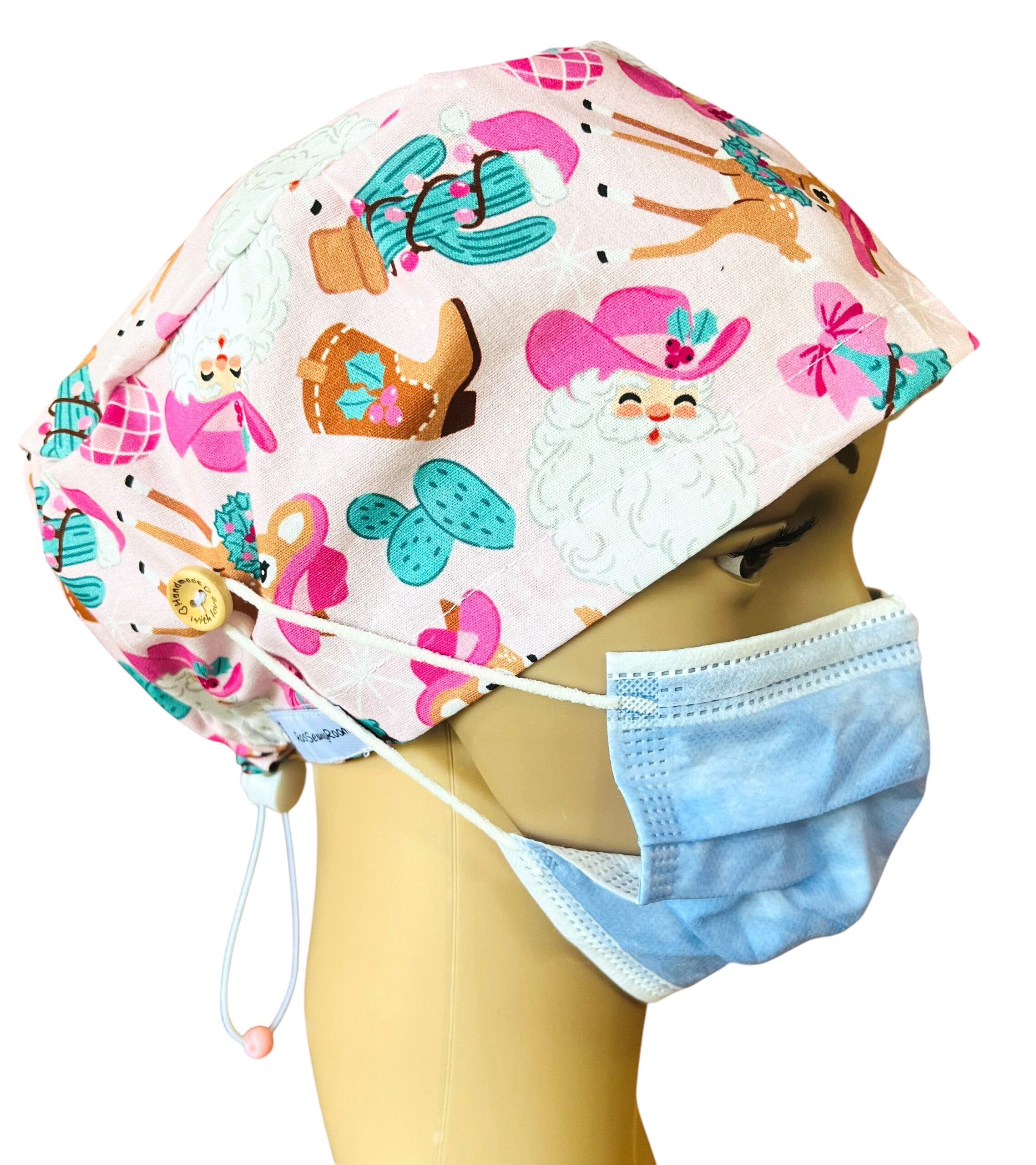 Christmas Pink Cowgirl Pink Scrub Cap - Image 6